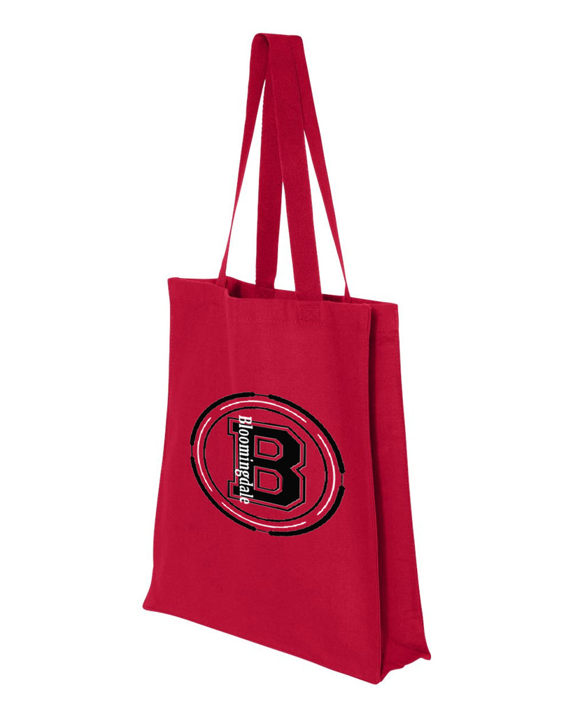 bloomingdale pta red q-tees - 14l tote bag - q125300 w/ bloom b logo on front