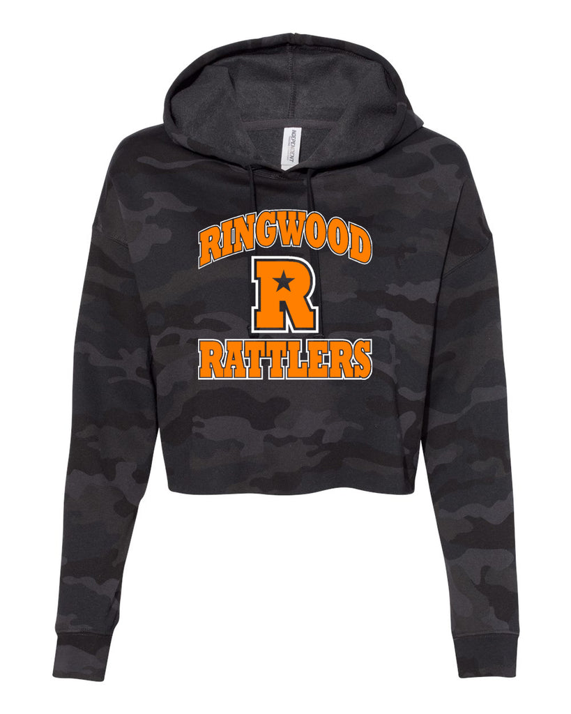 Ringwood Rattlers Black Camo ITC Women’s Lightweight Crop Hooded Sweatshirt - AFX64CRP w/ 2 Color RATTLERS Design on Front