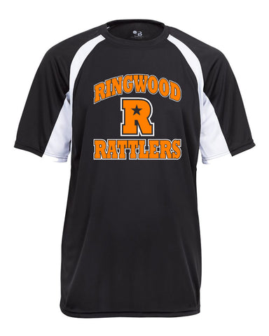 Ringwood Rattlers White 6137 FOOTBALL TEE w/ 2 Color R Cheerleading Design on Front