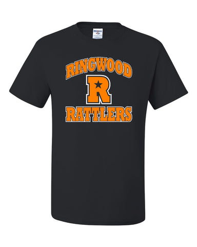 Ringwood Rattlers Black Tultex - Women's Poly-Rich V-Neck T-Shirt - 244 w/ 2 Color Rattlers Cheer Megaphone Design on Front