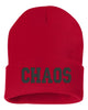 chaos embroidered cuffed beanie hat