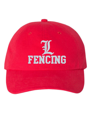 Lakeland Fencing Black Leggings w/ FENCING Design front of Left leg.