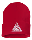 all seeing eye embroidered cuffed beanie hat