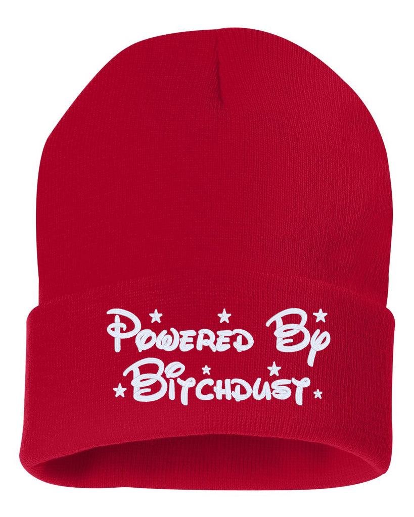 powered by bitchdust embroidered cuffed beanie hat