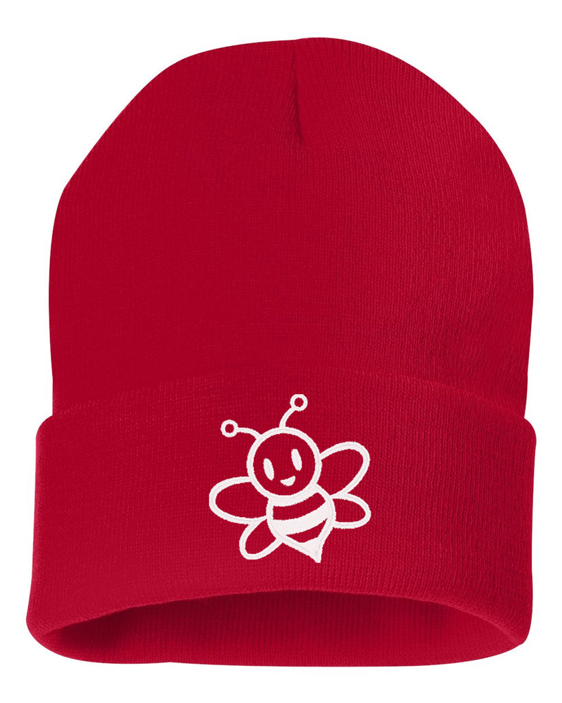 cute bumble bee embroidered cuffed beanie hat