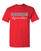 riverview gymnastics short sleeve t-shirt w/ 2 color design on front.