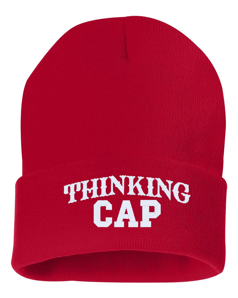thinking cap embroidered cuffed beanie hat
