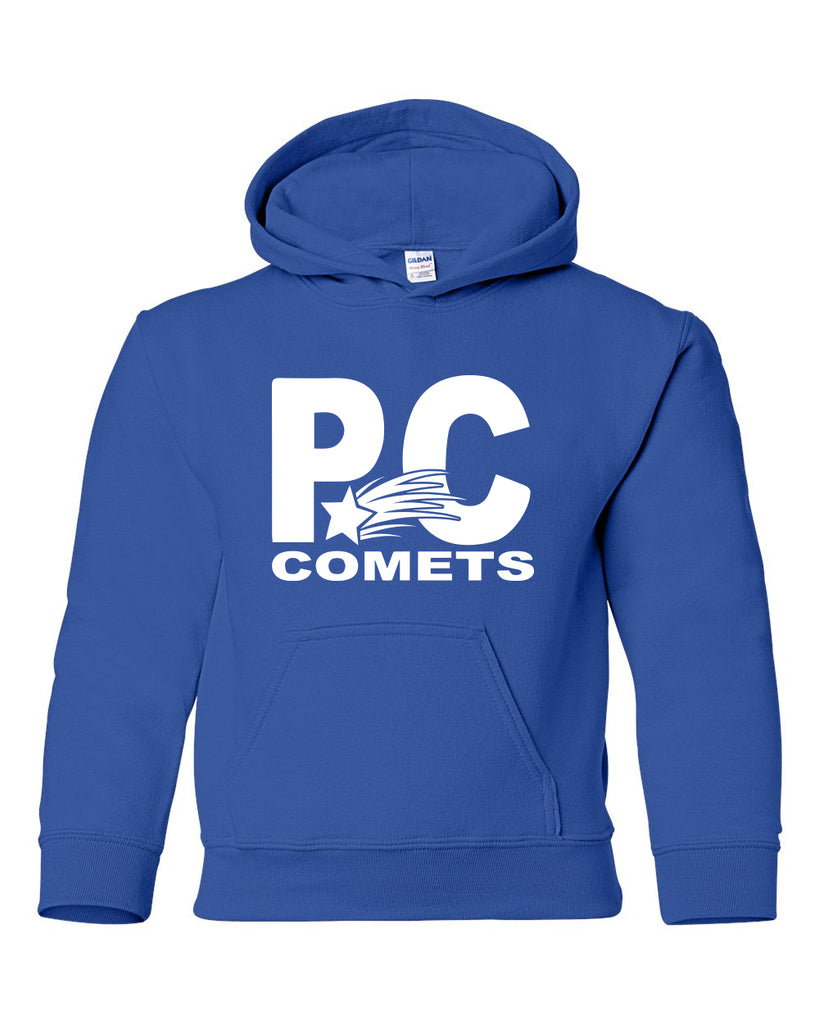 peter cooper comets royal heavy blend™ hooded sweatshirt - 18500 w/ logo design 2 on front