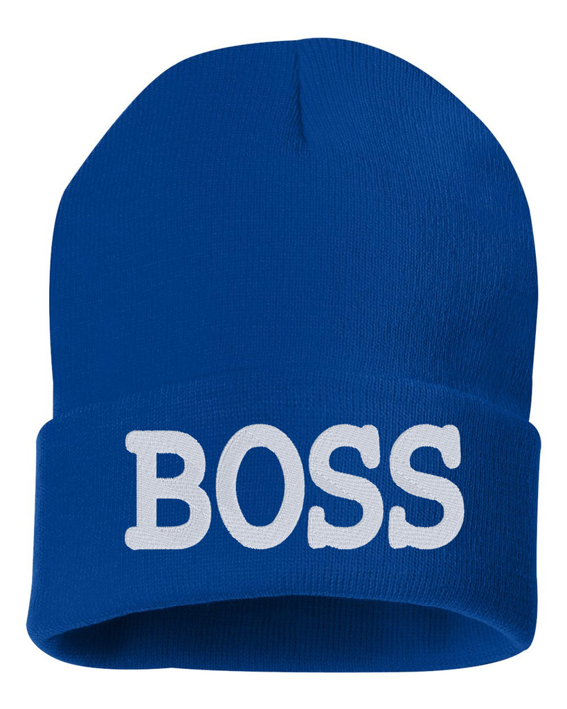 boss embroidered cuffed beanie hat
