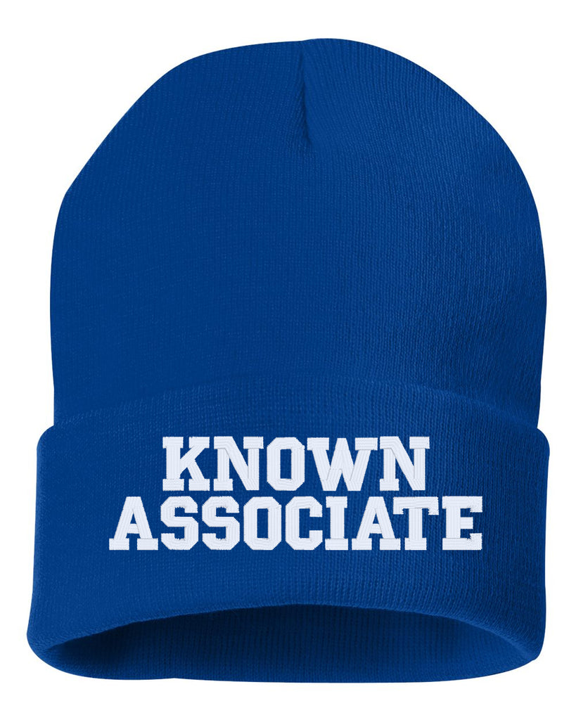 known associate embroidered cuffed beanie hat