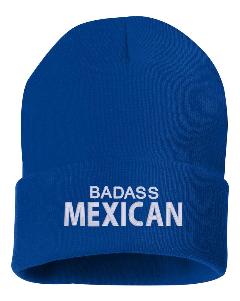 badass mexican embroidered cuffed beanie hat