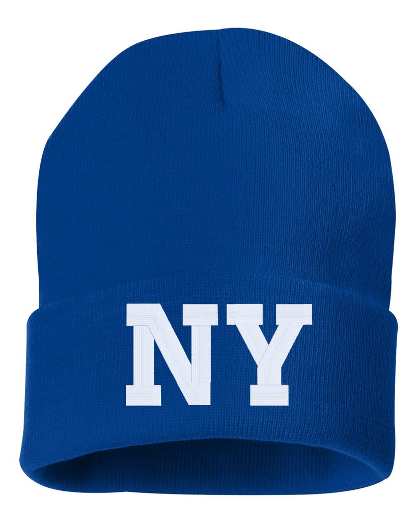 ny state abbreviation embroidered cuffed beanie hat