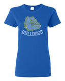 bulldogs royal short sleeve shirt w/ bulldogs spangle design on front.