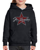 jr lancers competition cheer heavy cotton black shirt w/ spangle star design on front.