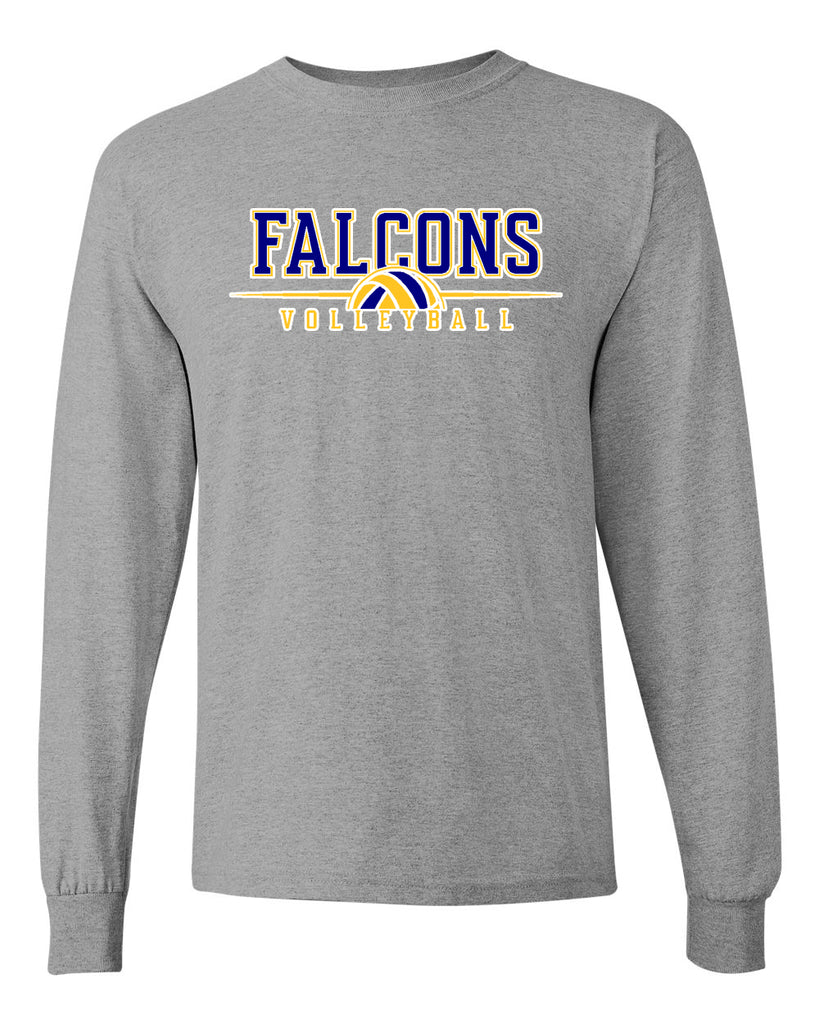 jths volleyball sport gray long sleeve tee w/ falcons volleyball v3 logo on front