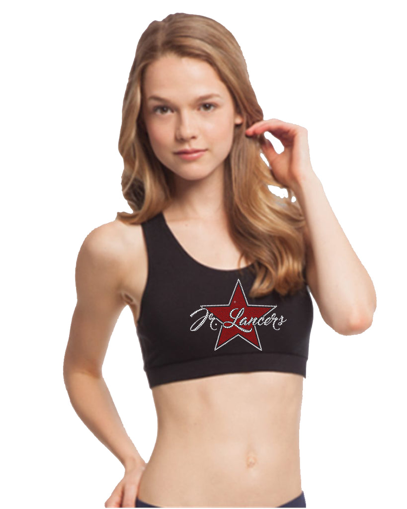 Jr Lancers Competition Cheer Black Sports Bra w/ 2 Color Spangle