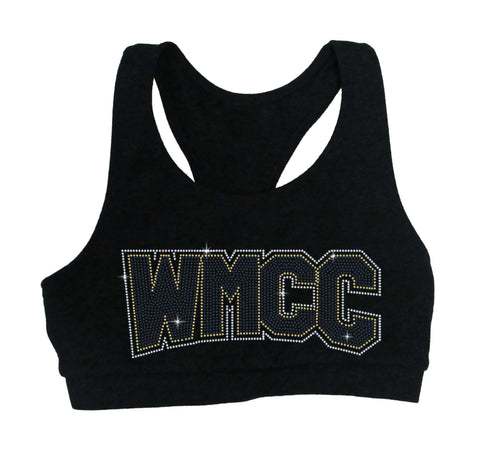WMCC Black High 5 Backpack w/ WMCC Logo in Gold GLITTER Applique Embroidery on Front.