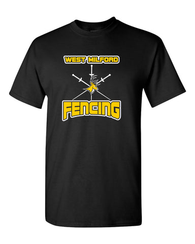 West Milford Fencing AS Blue Chip Hoodie w/ Large WM Cross Swords Design on Front.