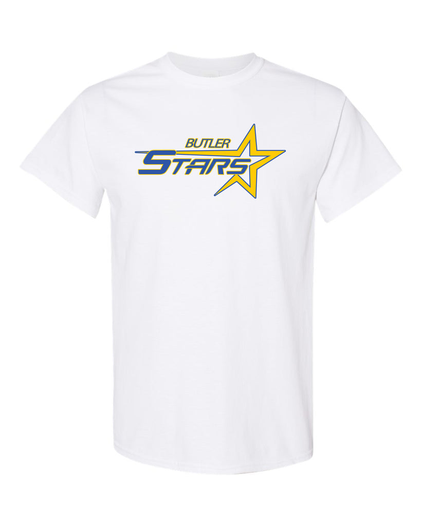 butler stars white 100% cotton tee w/ large 2 color logo design on front.