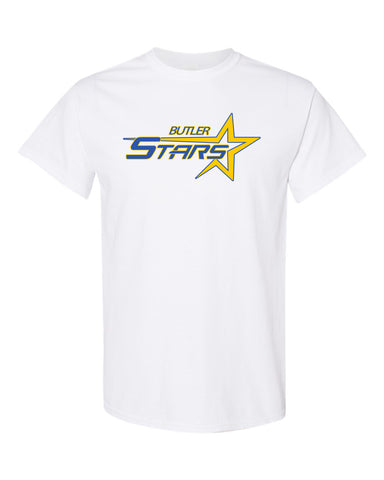 Butler Stars Gray/Blue Jersey Raglan Crewneck Shirt w/ Butler Stars Design on Front.