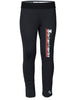 tdc - black soffe dri girls capri leggings w/ tdc top hat logo down left leg.