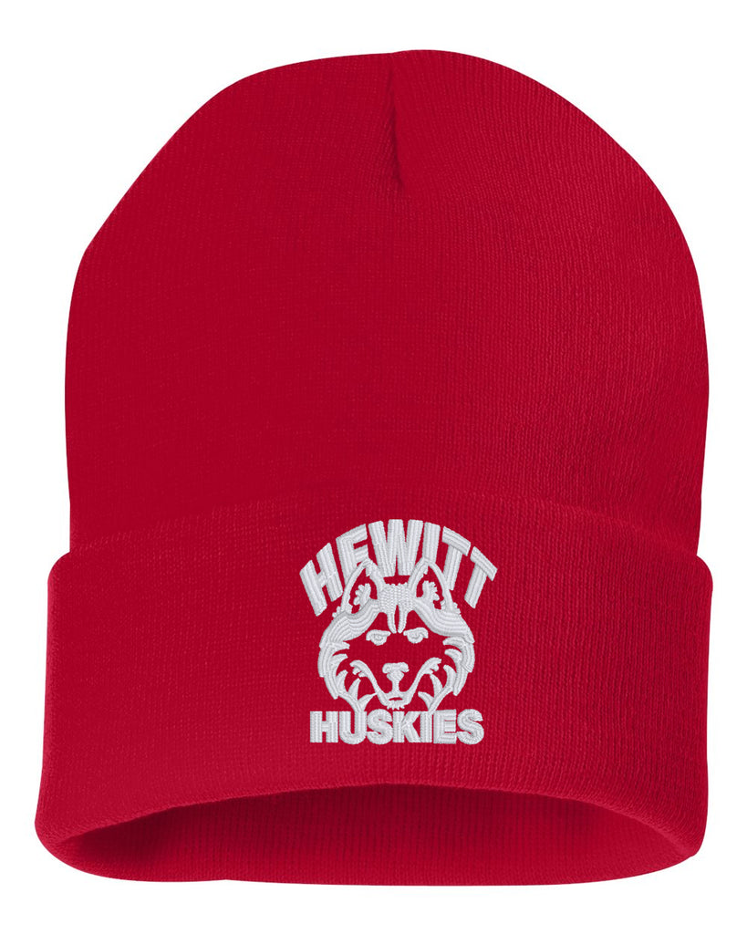 hewitt huskies sportsman - solid red12" cuffed beanie - w/ logo embroidered on front.