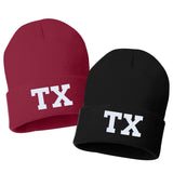 tx state abbreviation embroidered cuffed beanie hat