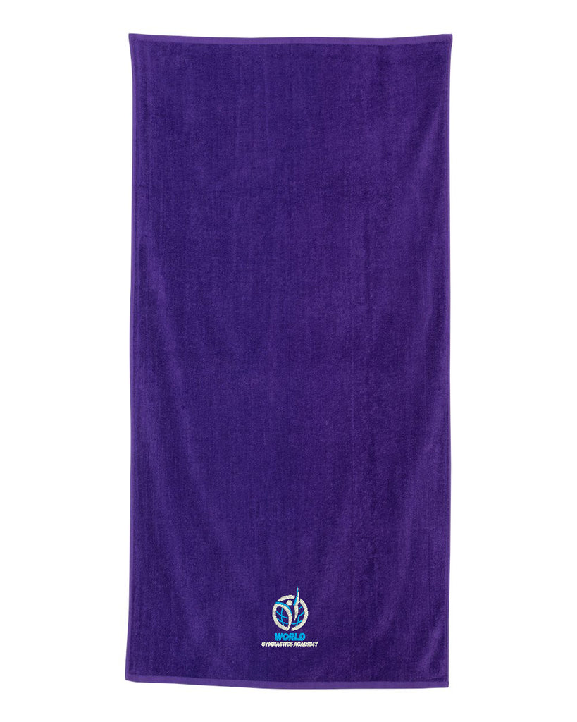 World Gymnastics Velour Beach Towel - QV3060 w/ World Gymnastics Logo Embroidered on Front Edge