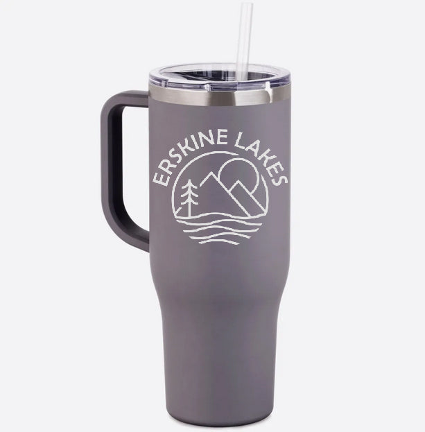 Erskine Lakes Charger 40 Oz Tumbler with Handle w/ Erskine Lakes Design on Front