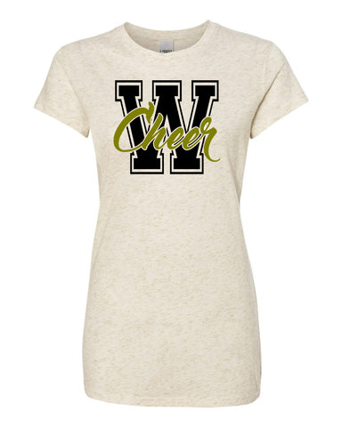 WANAQUE CHEER - BC Women's Flowy Cropped Tee  with 2 color Wanaque Cheer Design on Front.