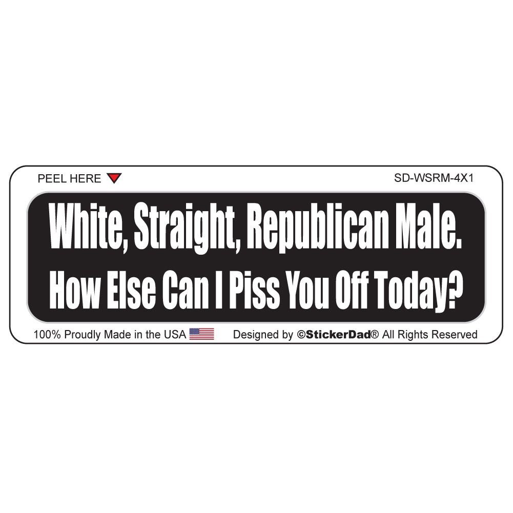 white, straight, republican male  funny 1" x 4" hard hat-helmet full color printed decal