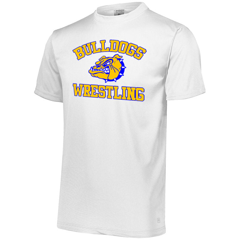 butler wrestling white attain wicking set-in sleeve tee w/ large front 2 color design