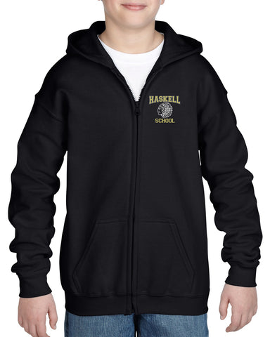 HASKELL School Black Heavy Blend Full Zip Hoodie w/ Small Left Chest HASKELL School "H" Logo on Front.