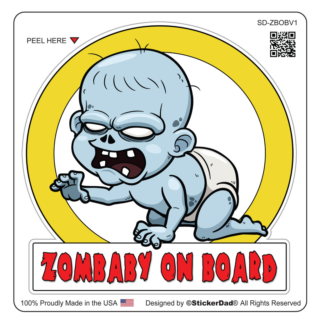 zombaby on board v1 - 4" full color printed vinyl decal window sticker