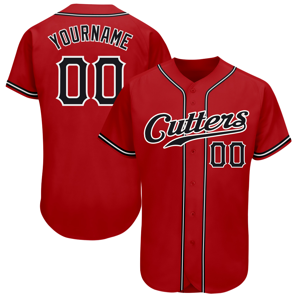 FLFA Custom Red Black-White Authentic Baseball Jersey w/ TeamName: CUT ...