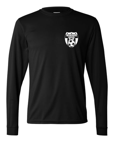 Wanaque Soccer Jersey Raglan Crewneck Long Sleeve Tee with Large Half Ball Logo on Front in GLITTER