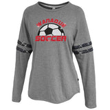 wanaque soccer sparkle stripe crew with large half ball logo on front in glitter