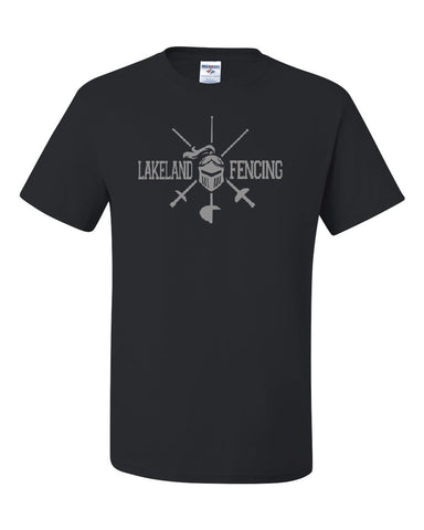 Lakeland Basketball WhiteHeavy Blend Shirt w/ American Flag Lancer "L" logo on Front.