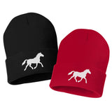 running horse silhouette embroidered cuffed beanie hat