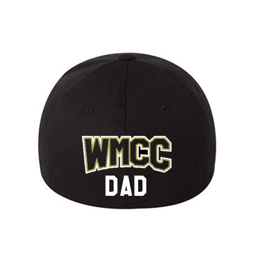 wmcc black flexfit dad hat w/ logs front & back.